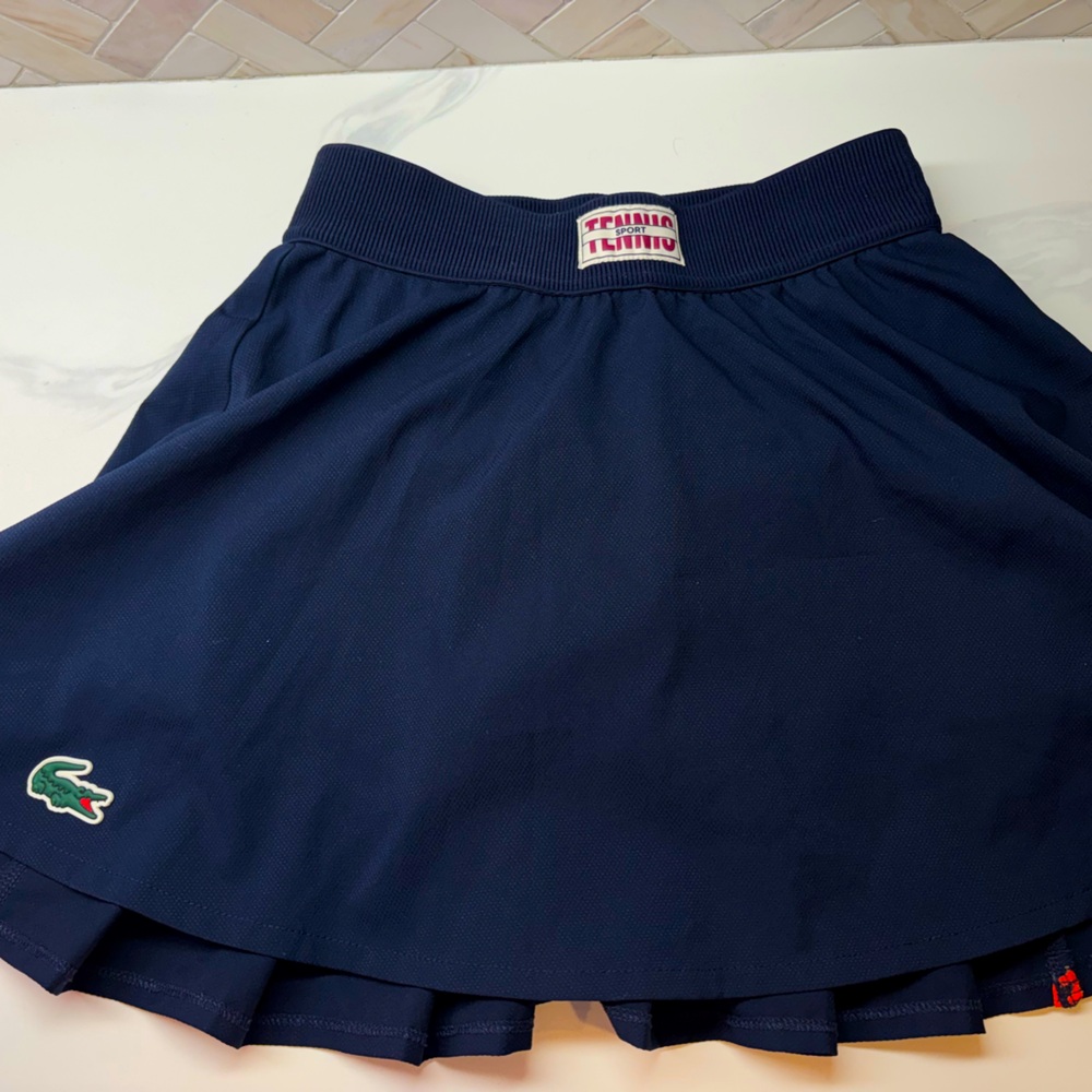 Lacoste Navy Pleated Tennis Skirt with Red Piping